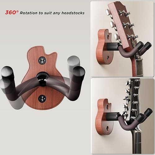 Gitarren-Wandhalterung, U-Form Gitarrenwandaufhänger, Gitarrenzubehör mit 5 Gitarrenplektren, Gitarren-Wandhalterung Aufhänger für Akustikgitarre, E-Gitarre, Banjo, Bass, Mandoline (Stil B-Rosewood) thumbnail 4
