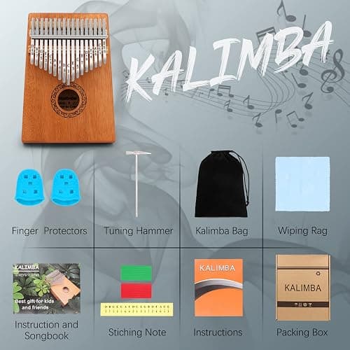 Kalimba Thumb Piano, YUNDIE Portable 17 Keys Mbira Finger Piano with Tune Hammer and Instruction,Musical Instruments Birthday Gift for Adult Beginners Professional(Brown) thumbnail 4