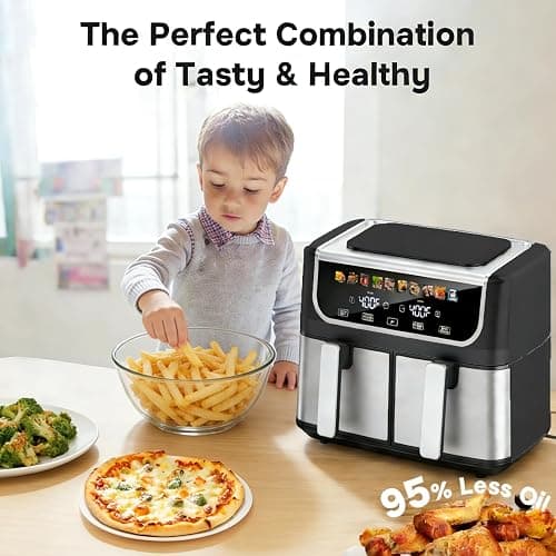 Simple Deluxe 9.5-Qt Dual Basket Air Fryer, 10-in-1 Digital Preset 1700W Airfryer, Sync Cook, Independent Temp Control, Shake Reminder, Nonstick Basket, Black thumbnail 8