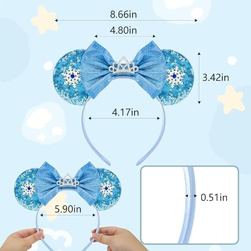 LYLIN Mouse Ears Headband, Blue Mouse Ears for Women Girls Adult, Sequin Princess Headband Park Ears for Christmas Party Cosplay Costumes Accessories (Snowflake) thumbnail 3