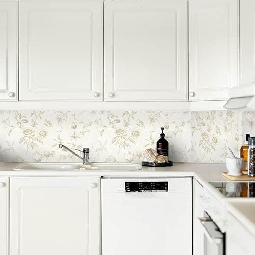 Ismoon Peel and Stick Wallpaper Floral Vintage Stick on Wall Paper Beige French Textured Contact Paper for Cabinet Removable Self Adhesive Wallpaper Vinyl Roll Shelf Deco, 17.3x78.7in thumbnail 2