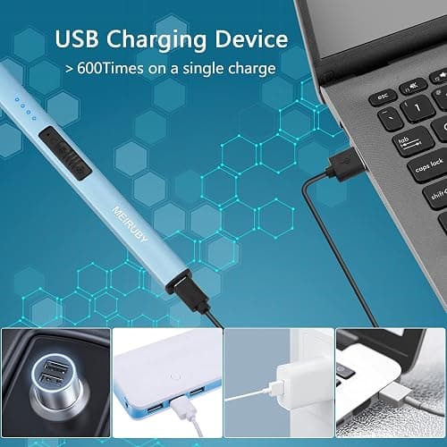 MEIRUBY Electric Candle Lighter, Christmas Stocking Stuffers Gifts for Women Mom Men Wife Sister, USB Arc Rechargeable Windproof Long Lighter for Candle BBQ Housewarming Birthday Gifts Idals thumbnail 6