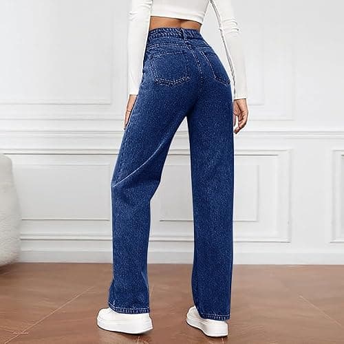 Straight Leg Jeans for Women High Waisted Stretch Denim Pants Fashion Baggy Trouser Wide Leg Jean Pants with Pockets thumbnail 2