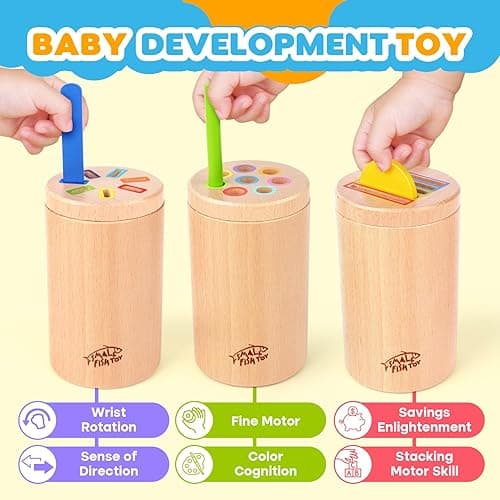 Wooden Montessori Baby Toddler Toys: 3 in 1Learning Fine Motor Skills Juguetes, Educational Color Sorting Fidget Sensory Toys for Toddlers 1-3, Object Permanence Cause and Effect Boys Girls Gifts - 3 in1 thumbnail 3