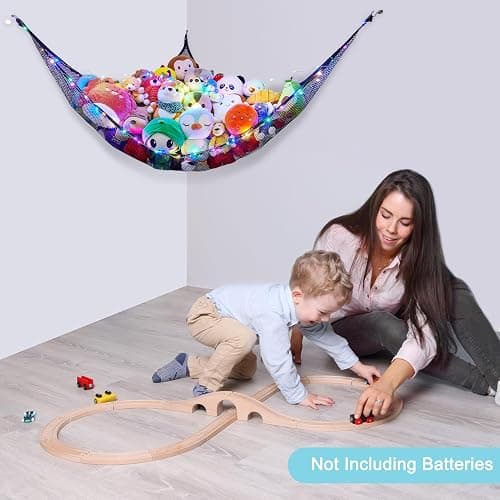 Unicorn Castle Stuffed Animals Net or Hammock Kids Toy Storage Organizer with LED Light Hanging Corner Stuffed Animals Holder Kids Girls Room Decor,Black,Large (Pack of 1) thumbnail 2