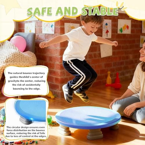 Kids Universal Trampoline Bounce Board for Boys and Girls Aged 3-12 Round Bounce Trampoline with Non-Slip Base，Kids Sensory Balance Training Equipment thumbnail 4