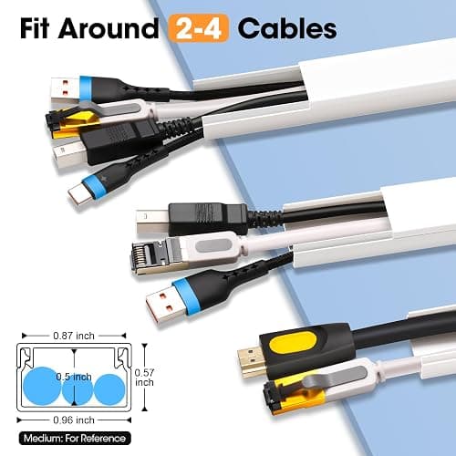 YesBes 116in Cord Hider Kit, Cord Covers for Wires on Wall, Paintable Cable Raceway, Cord Hider for Wall Mount tv, tv Cable Hider Wall kit, Wire Covers for Cords, W0.96in X H0.57in, White thumbnail 3