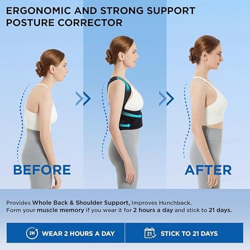 Vicorrect Posture Corrector for Women and Men: Back Brace Support - Shoulders Straightener Relieve Upper Back Pain (Black, Large) thumbnail 6