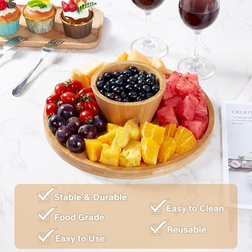 Timboops Home Bamboo Cake Stand with Lid, 6-in-1 Multifunctional Cake Plate, Cake Holder, Serving Tray, Fruit Platter, Salad Bowl, Dessert Table Display & Acrylic Cake Dome Cover thumbnail 2