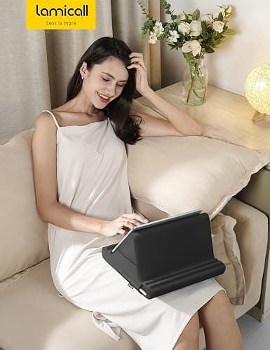 Lamicall Tablet Pillow Holder Stand - Tablet Pillow Soft Pad Dock for Lap, Bed and Desk with Pocket & 4 Viewing Angles, for iPad Pro 13, 11, 12.9, Air, Mini, Kindle, iPhone, 4-13" Devices, Black thumbnail 6