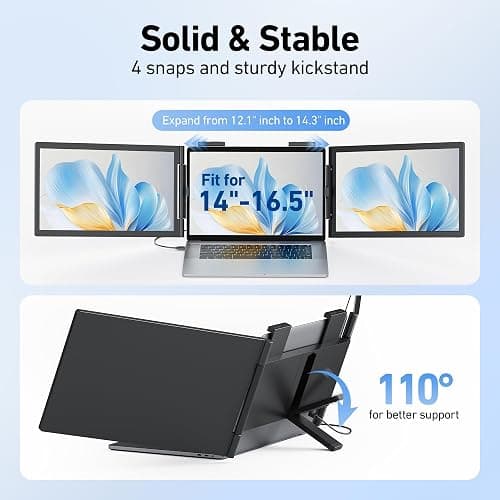 Pornitor Laptop Screen Extender, 14’’ FHD 1080P Triple Portable Monitor for Laptop with Ultra-Slim IPS Display, USB-C Plug and Play Multi Screen Attachment for 14"-16.5" Laptops thumbnail 5