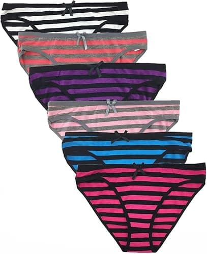 Colorful Star 6 Pack Womens Ladies Sexy Cotton Briefs Fashion Striped Soft Underwear - Image 1