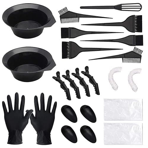 23-Teiliges Hair Dye Set,CREATESTAR DIY Haare Färbung Kit Haarfärbemittel,Haare Färben Set einschließlich Färbeschale/Haarklammer/Handschuh/Ohrbedeckung Friseur Szubehör Strähnchenhaube Werkzeug - Image 1
