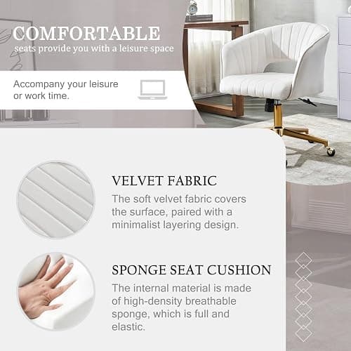 FENFSHE Vanity Chair with Back 360 Swivel Armchair and Gold Base, Criss Cross Chair with Wheels for Vanity Home Office, Living Room, Bedroom and Study (Beige) thumbnail 4