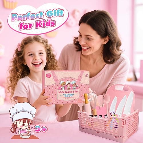 Kids Baking Cooking Set Real & Toddler Kid Apron, Kids Knife Set for Real Cooking & Basket,Food-Grade Material,Montessori Toddler Kitchen Tools, Christmas Birthday Gift for 3-10 Year Old Girls Boys thumbnail 8