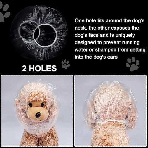 Weewooday 32 Pieces Disposable Pet Shower Caps - Plastic Dog Ear Covers for Bathing, Drops, Guard - Transparent Overhanging Ears Protection for Puppy, Kitten, Small Pets Bath, Shower, Rain Water thumbnail 2