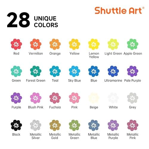 Shuttle Art 28 Colors Dual Tip Acrylic Paint Markers, Brush Tip and Dot Tip Acrylic Paint Pens for Rock Painting, Ceramic, Wood, Canvas, Plastic, Glass, Stone, Calligraphy, Card Making, DIY Crafts thumbnail 3