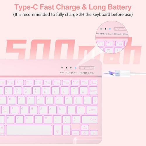 aMZCaSE Keyboard Case for iPad (A16) 11th / 10th Generation- 7 Colors Backlight Detachable Folio Keyboard for iPad (A16) 11th Gen 2025 & 10th Gen 10.9 inch 2022, Smart Wake/Up, Smoky Pink thumbnail 4