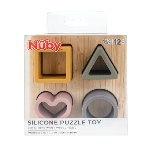 Nuby Soft Shape Silicone Puzzle Toy with Bamboo Base - Baby Toy for Hand-Eye Coordination - 5-Piece Puzzle for Toddlers - 12+ Months thumbnail 7