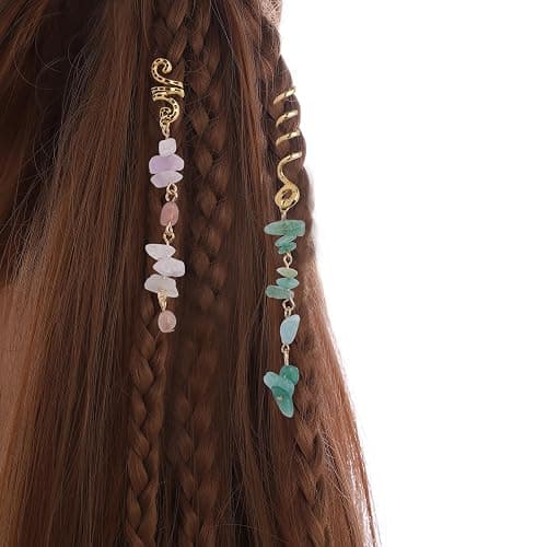 FRDTLUTHW Colored Natural Stone Pendant Hair Jewelry for Braids, Crystal Dreadlock Accessories for Women(pack of 6) thumbnail 3