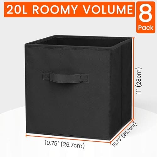 Criusia Storage Cubes - 11 Inch Heavy Duty Fabric Storage Bins for Shelves Closet, Cube Organizer - 8 Pack Collapsible Cube Storage Bins Baskets for Organizing Clothes Blankets Toys (Black) - Medium -11 inches - Black thumbnail 2