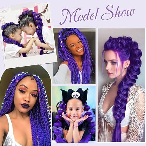 Siphis 26 inch Long Purple Braiding Hair Pre Stretched Synthetic Braiding hair Extensions for Braids, Purple Hair Extensions for Stage Party Halloween Costume Cosplay thumbnail 5