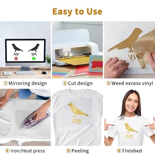 Glitter Heat Transfer Vinyl HTV - 14 Pack 12"x10" Iron On Vinyl for Cricut, Silhouette Cameo or Heat Press Machine, Christmas Decorations Shirts Dress, 14 Assorted Colors HTV Glitter Heat Press Vinyl thumbnail 3