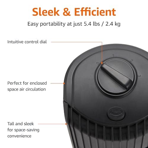 Amazon Basics 28" 60-Degree Oscillating Tower Fan for Bedroom, Living Room, Office, With 3 Speeds, Intuitive Mechanical Control, Black, 35W, 27.8"H x 9.4"D x 9.4"W thumbnail 4
