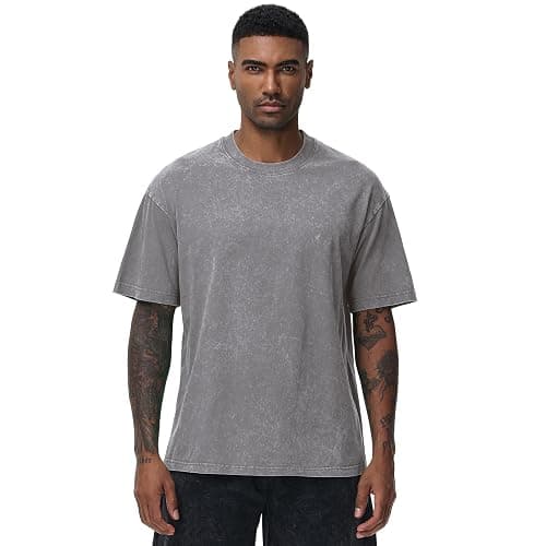 Men's Oversized Cotton T-Shirts Loose Fit Vintage Washed Tee Unisex Short Sleeve Casual Shirts Tops thumbnail 3