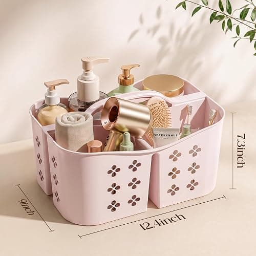 Portable Shower Caddy with Handle, Large Capacity Shower Basket Organizer, Quick-Drain Bathroom Storage Tote, Durable Plastic Shower Organizer for College Dorm, Beach, Gym, Travel Essentials, Pink thumbnail 2