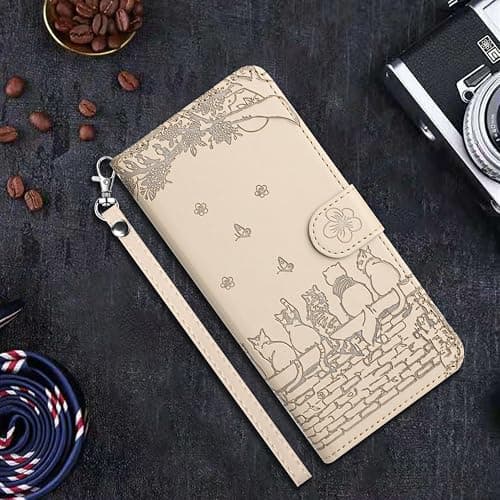 Aisenth Wallet Case for Samsung Galaxy S21 Ultra 5G SM-G998B with Card Slots & Kickstand – Cute Cat & Butterfly Embossed PU Leather Magnetic Flip Cover, Protective with Wrist Strap thumbnail 8