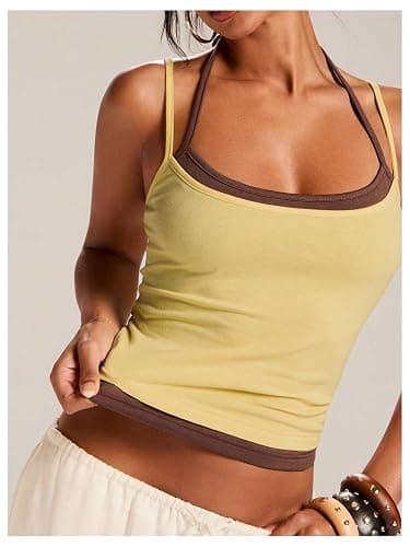 BEAUDRM Women's Double Layered Tank Top Halter Workout Tops | 2 in 1, Summer Tops for Women, Cute Tops, Workout Tank Tops Woman, Going Out Tops, Sports thumbnail 5