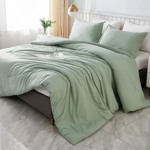 Litanika Queen Comforter Set Sage Green, 3 Pieces Lightweight Comforters Queen Size Solid Bedding Comforters Sets, Down Alternative Comforter Bed Set Quilt Blanket - Image 1