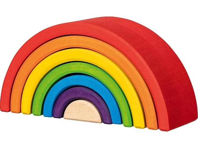 goki 58479 - Bausteine, Kleiner Regenbogen - aus hochwertigem Ahornholz - goki Evolution - 7 Teile - Bunte Farben auf Wasserbasis - Made in EU thumbnail 7