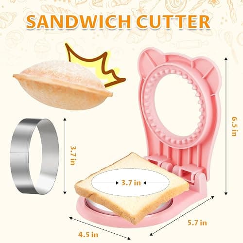 CHICHAUS Uncrustable Sandwich Maker,Sandwiches Pocket Circle Shape 3.7Inch Sandwich Cutter and Sealer,Sandwich Cutter for Kids Breakfast and lunchboxes (Pink) thumbnail 3