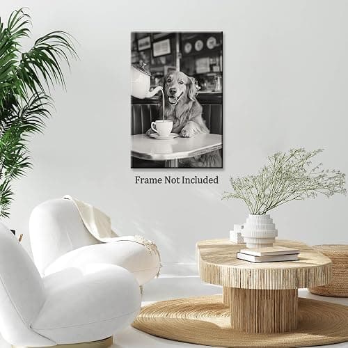 Golden Retriever Drinking Coffee Dogs Print Black And White Vintage Photography Funny Kitchen Wall Art Dining Room Decor Coffee Shop Room Decor Aesthetics 12X16 in Unframed thumbnail 6
