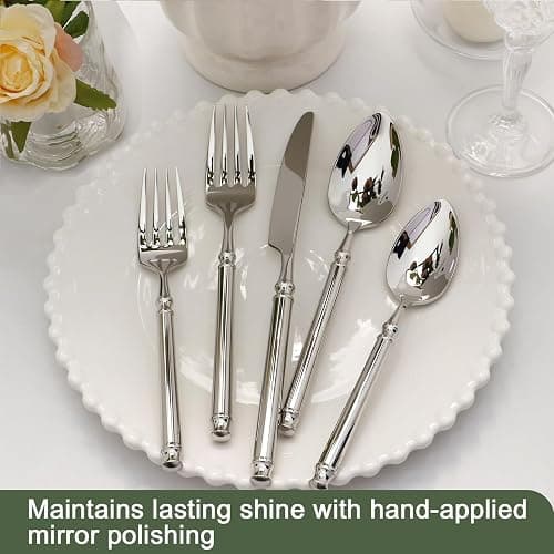 DEACORY Silverware Set 18/10 Stainless Steel Vintage Flatware Set, 20-Piece Hand Forged Mirror Silver Finish Cutlery for Kitchen, Home, Wedding, Party, Dishwasher Safe Service for 4 thumbnail 8
