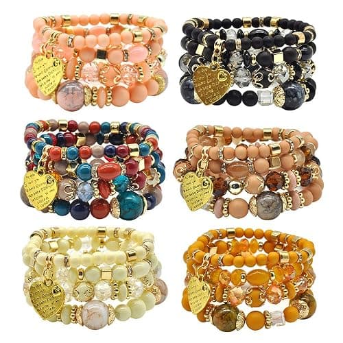 Bohemian Bracelet Sets for Women - 6 Sets Stackable Stretch Bracelets Multi-color Boho Jewelry for Women Hippie Bracelets Dainty Jewelry thumbnail 2