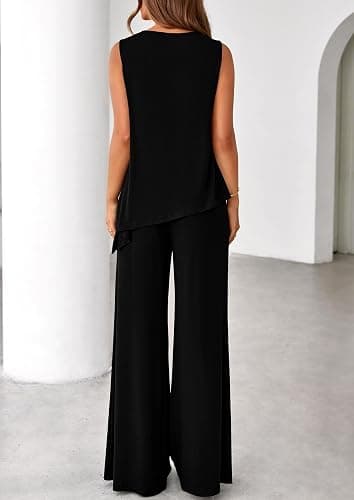 PRETTYGARDEN Women's 2026 Two Piece Matching Lounge Sets Asymmetrical Split Tank Tops Wide Leg Pants Summer Outfits Tracksuit thumbnail 6