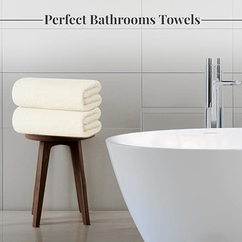 Tens Towels Pack of 4 Extra Large Bath Towels 30 x 60 Inches, 100% Cotton, Larger & Lighter Weight, Quicker to Dry, Super Soft and Absorbent, Perfect for Bathroom, Cream thumbnail 5