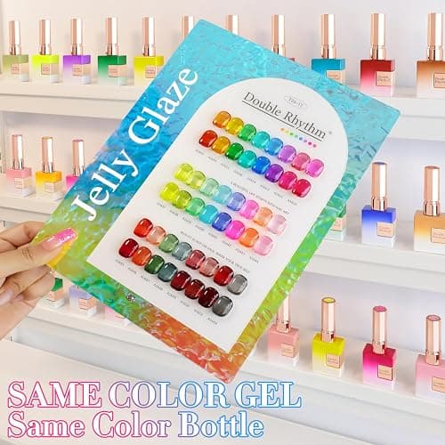 Double Rhythm 28Pcs 0.5Oz Gel Nail Polish Set Same Color Same Bottle Soak Off Gel Polish Kit Nail Art Manicure Salon DIY at Home for Women (Neon Jelly Sheer Collection-T24-11) thumbnail 4