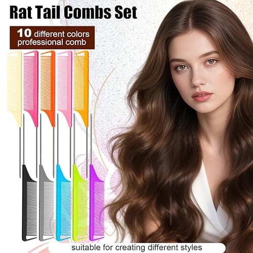 10pcs Rat Tail Combs Set,Salon Hair Stylists Metal Fine Tooth Combs thumbnail 5