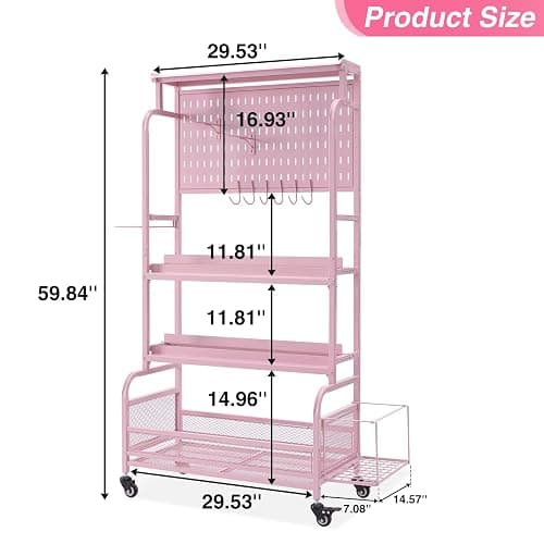 56'' Taller Home Gym Storage Organizer, Yoga Mat Storage Rack with Hanging Board, Exercise Workout Equipment Storage Stand for Home Gym, Dumbbell Holder Kettlebell Rack with Wheels and Hooks thumbnail 9