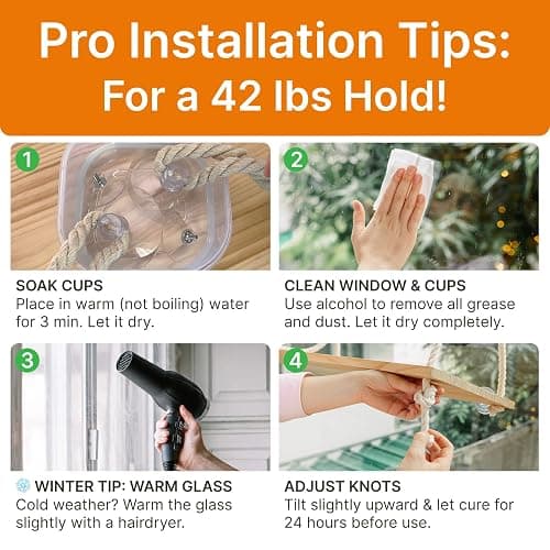 Cat Window Perch with Industrial-Grade Suction Cups - Solid Pine Wood Hammock Bed, Soft Cushion - 42 lb Capacity for Cats Inside thumbnail 8