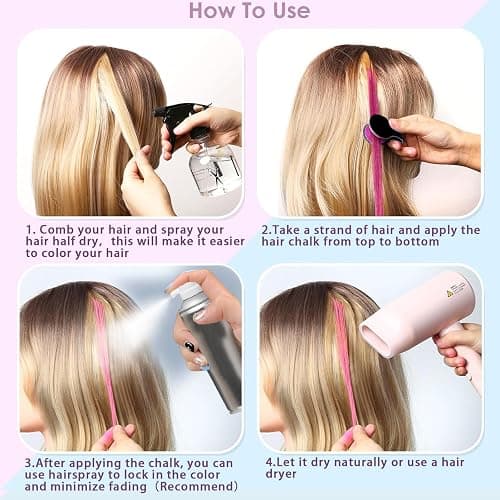 COLAYERIST Hair Chalk for Girls Washable, 10PCS Temporary Hair Color for Kids Adults, Temporary Hair Dye Wax Kids Makeup, Great Christmas Birthday Gifts for 6-13 Year Old Girl (Red etc.) - Blonde+Pink+Sky Blue+Orange+Rose Red+Deep Green+Purple+Bright Red+Gray+White thumbnail 4