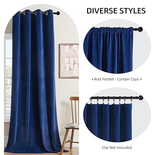 Joydeco Blue Velvet Blackout Curtains 84 Inch - 2 Panels Thermal Insulated Rod Pocket Drapes for Living Room Bedroom Dining Room Privacy thumbnail 3