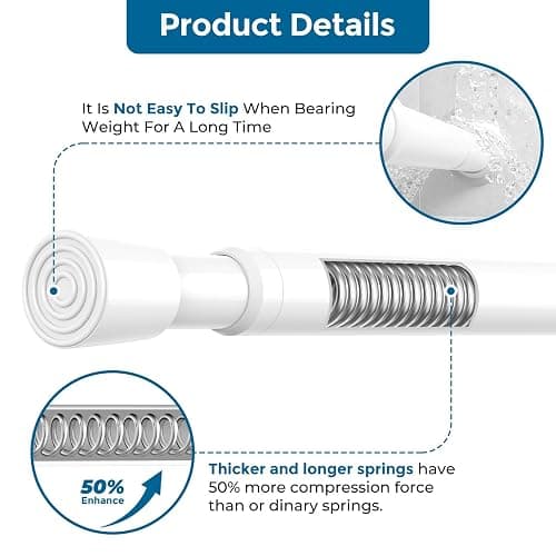 AIZESI 2pcs Spring Tension Rods Adjustable 26 to 39 inch Small Tension Curtain Rod No Drilling Expandable Spring Loaded Curtain Rod,Suitable for Doors and Windows 28 to 36 inch, White thumbnail 4