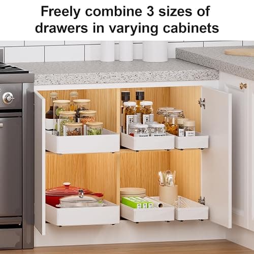 Delamu 3 Pack Pull Out Cabinet Organizer, 15.7"Deep Pull Out Drawers for Cabinets, Slide Out Drawers for Kitchen Cabinets, Bathroom Cabinet Organizer, Pantry (White) thumbnail 6