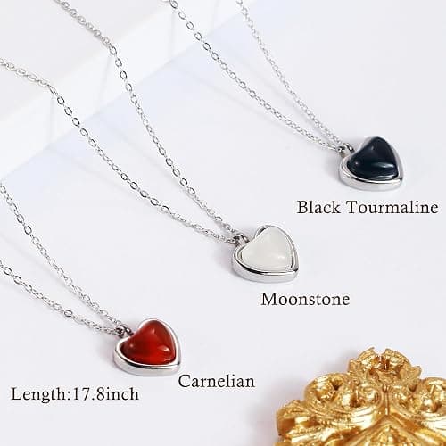 SmileBelle Heart Necklace for Women,Black Tourmaline Red Carnelian Rose Quartz Necklace as Easter Basket Stuffers for Girls,Jade Moonstone Necklaces Pink Jewelry Lover Necklaces Anniversary BDAY Gifts thumbnail 4