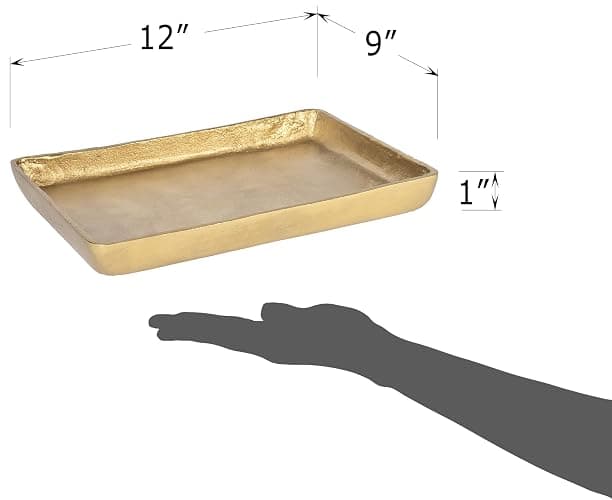 Red Co. 12” x 9” Large Decorative Rectangular Textured Metal Centerpiece Serving Tray, Antique Gold thumbnail 2
